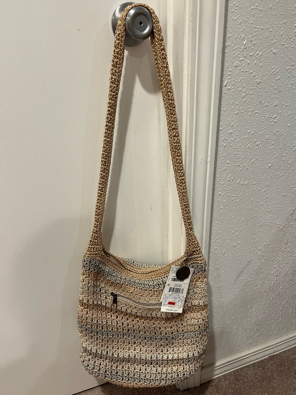 The Sak Amberly Hand Crocheted Neutral Color Shoulder Bag